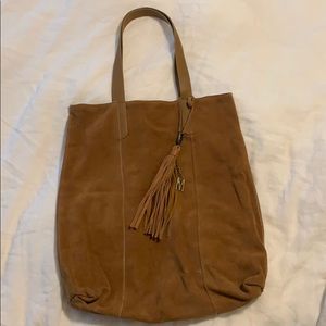 Faux Suede Large Tote with Tassel